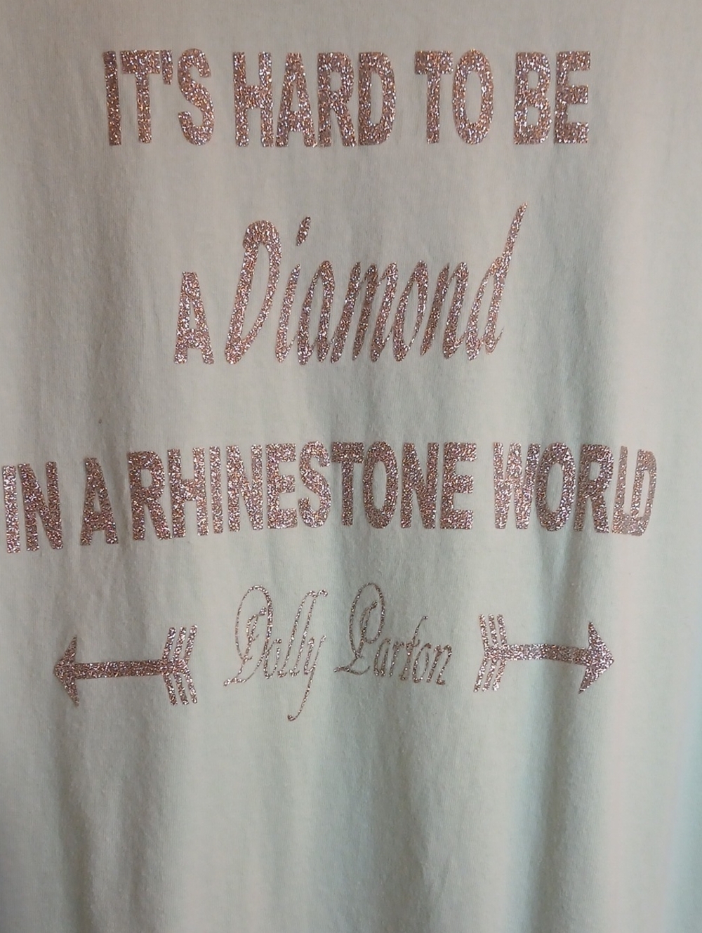 Dolly PARTON LONG SLEEVE MINT GREEN TEE W SILVER GLITTER, SZ.m